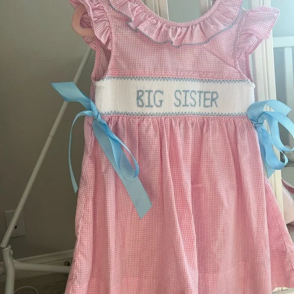 Pink Gingham 'Big Sister' Dress with Blue Accents - Picture 2 of 5